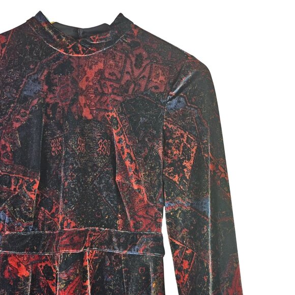 Free People Abstract Printed Backless Burnout Velvet Long Sleeve Mini Romper, 2 - Picture 4 of 9